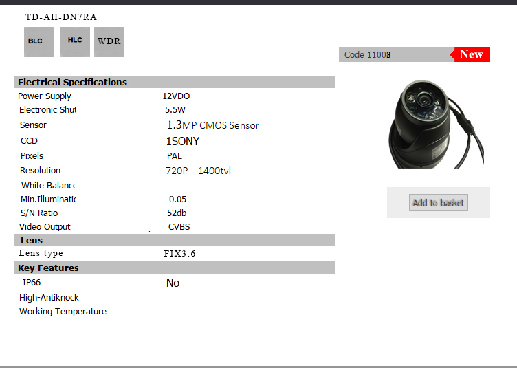 TD-AH-DN7RA/DOME CAMERA/TECHNODID