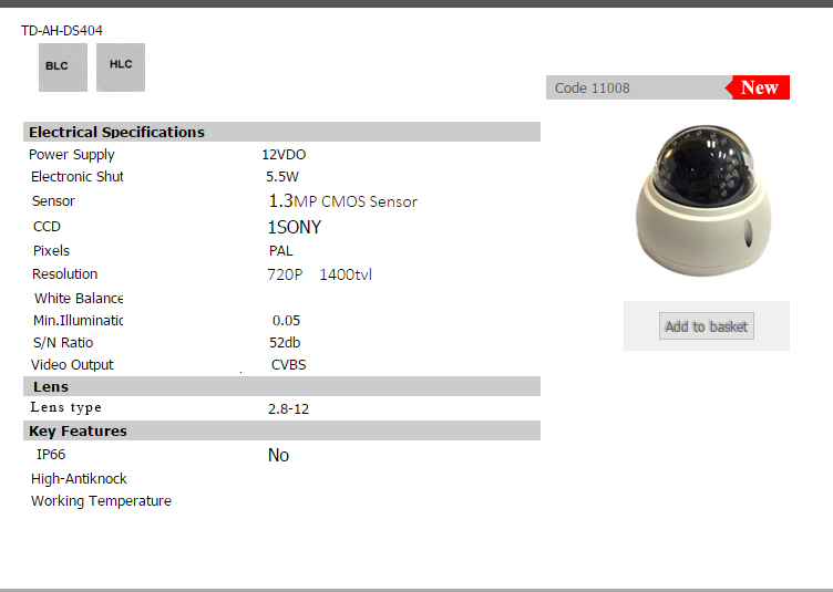 TD-AH-DS404/dome camera/technodid